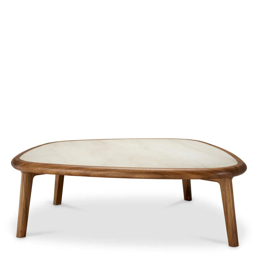 Coffee Table Wilma Mahogany Wood Caramel Finish Beige Marble - image 1