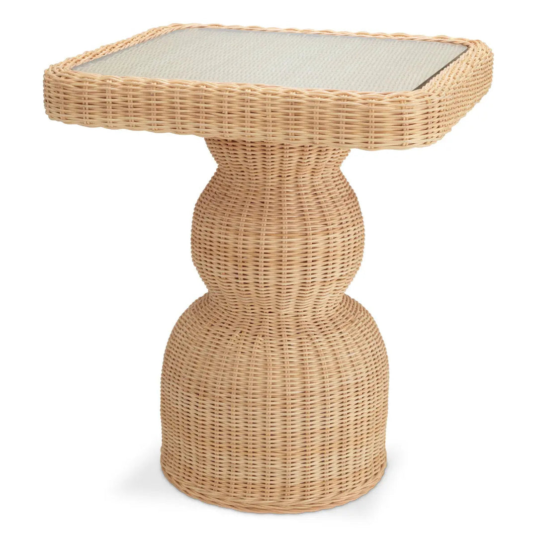 Side Table Tiago Square Natural Rattan Incl Glass Top - image 1