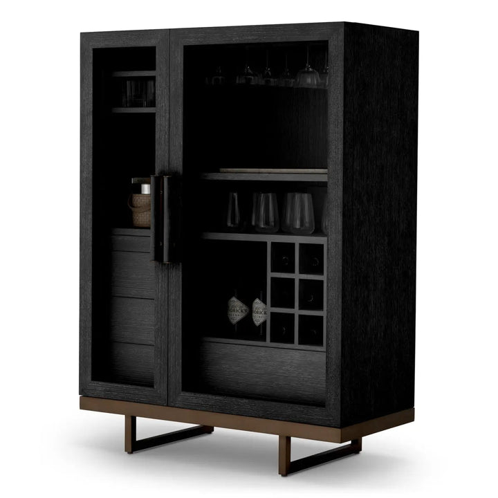 Bar Cabinet Connaught Charcoal Grey Oak Veneer Bronze Finish - image 1
