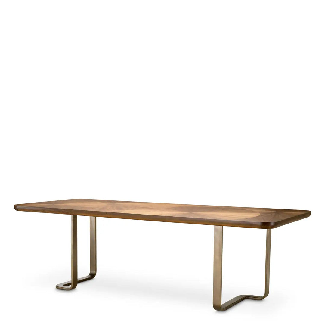 Dining Table Rucello Light Walnut Veneer Bronze Finish - image 1