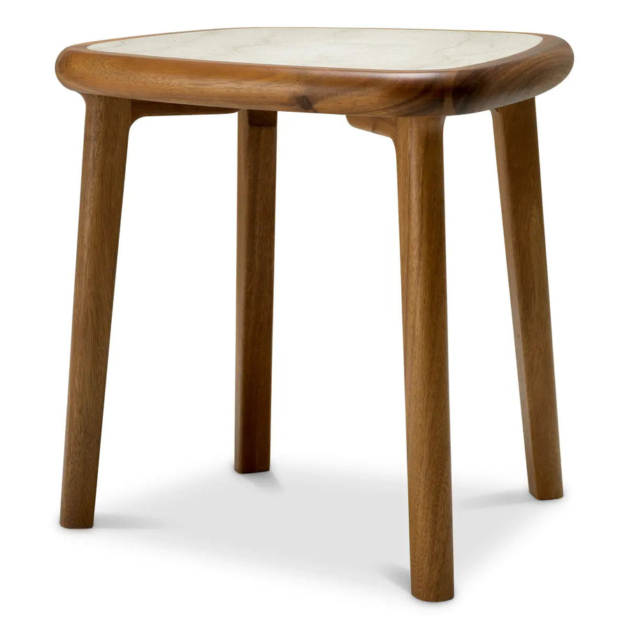 Side Table Wilma Mahogany Wood Caramel Finish Beige Marble - image 1
