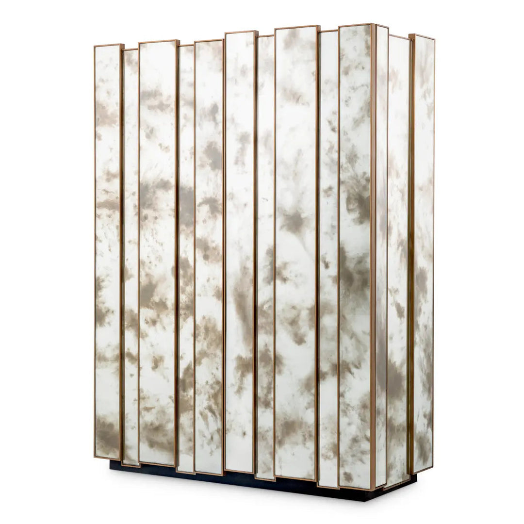 Bar Cabinet Nottingham Antique Mirror Glass Brushed Brass Finish - image 1