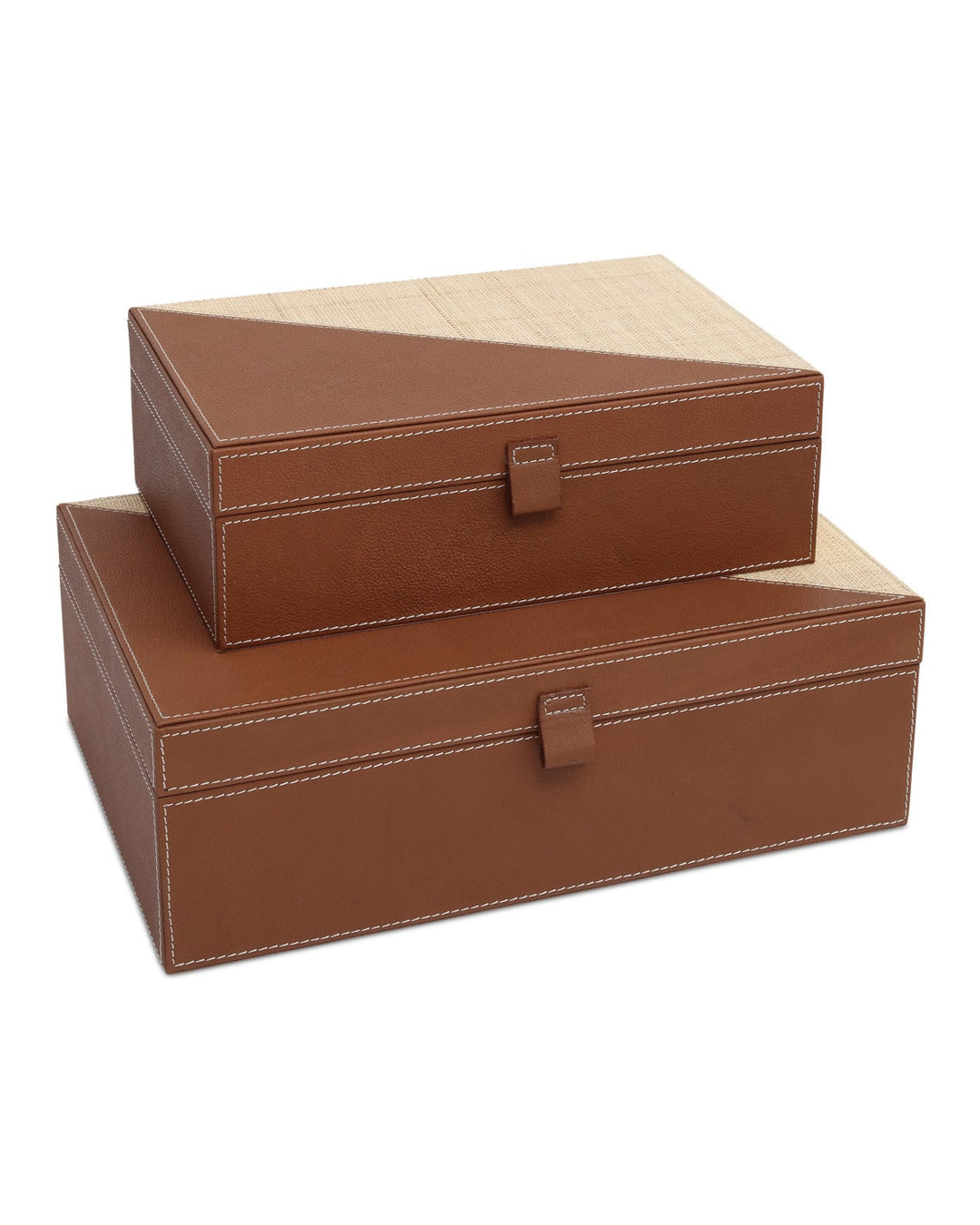Boxes Leather & Raffia Box Set of 2