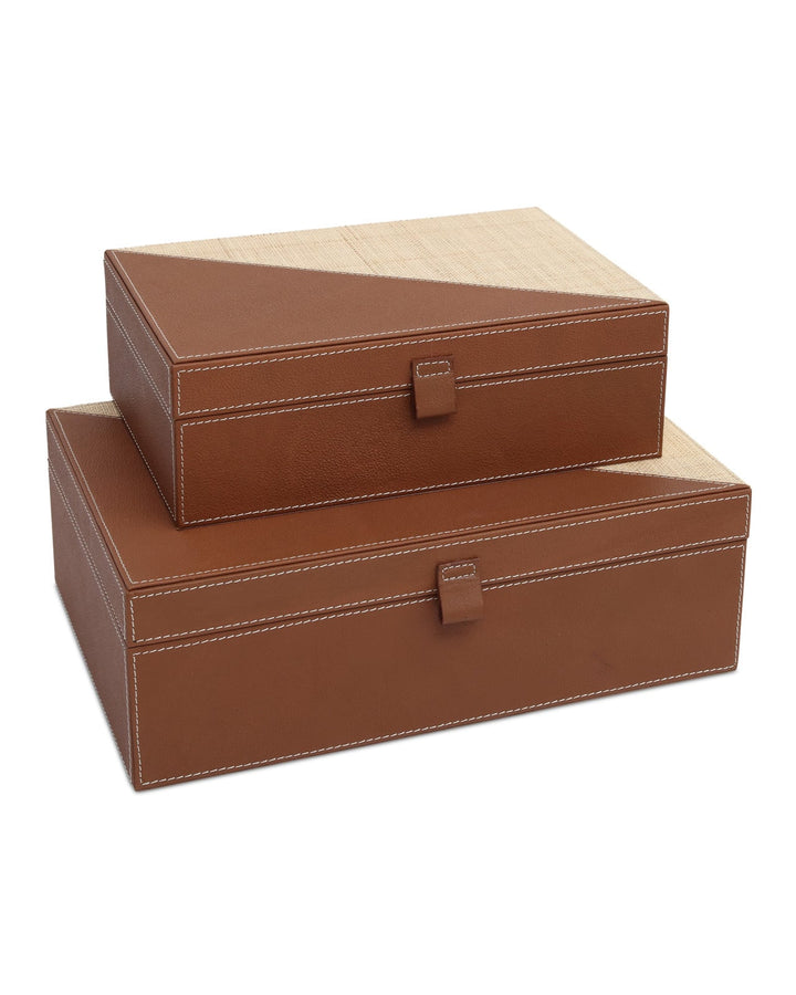 Boxes Leather & Raffia Box Set of 2