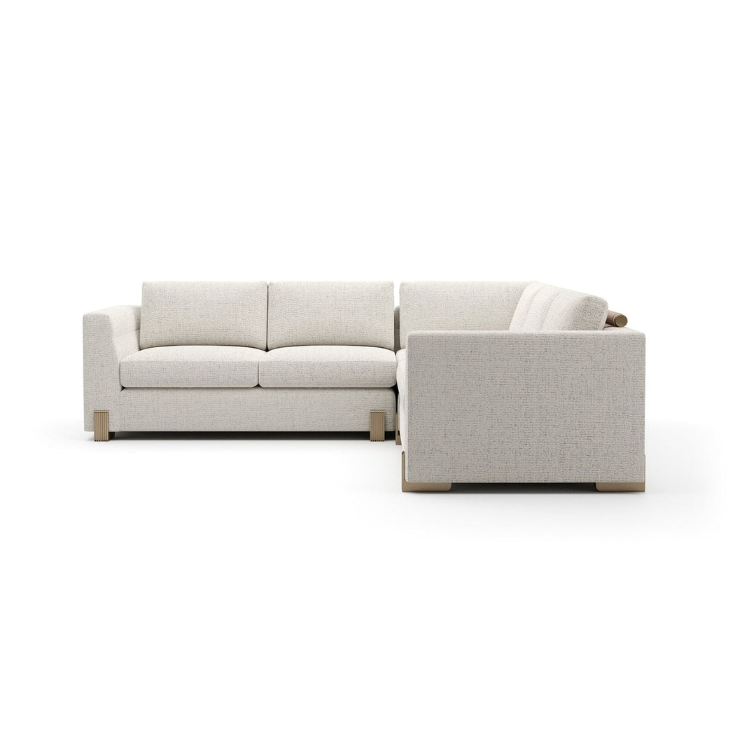 Counter Balance L Sectional 99, shown in ivory and off-white with textured woven fabric and metal.