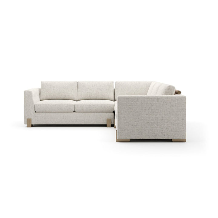 Counter Balance L Sectional 99, shown in ivory and off-white with textured woven fabric and metal.