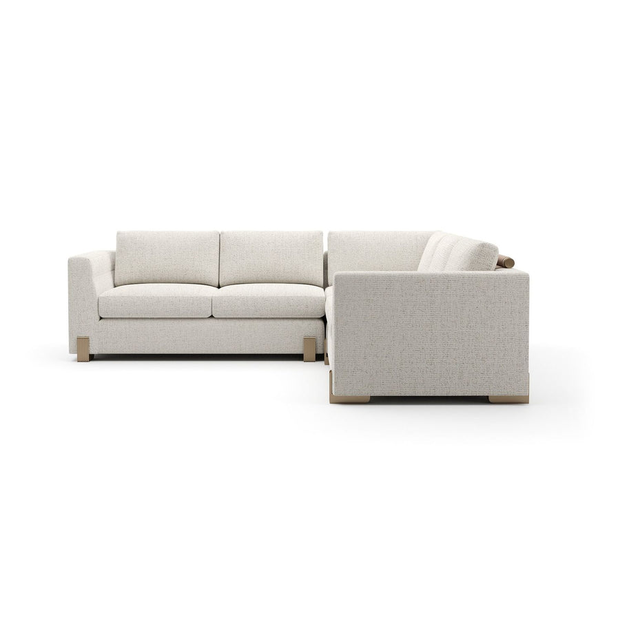 Counter Balance L Sectional 99, shown in ivory and off-white with textured woven fabric and metal.