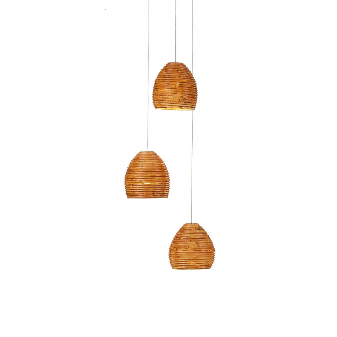 Beehive 3-Light Round Multi-Drop Pendant