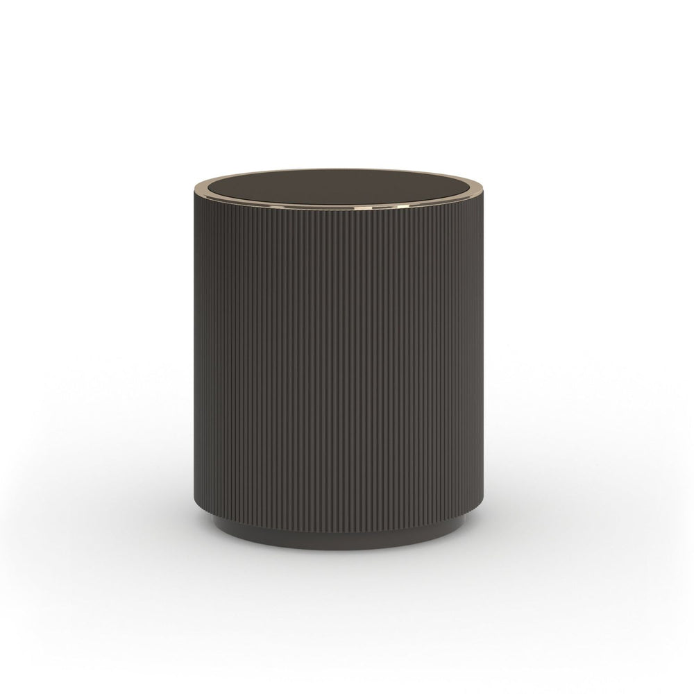 Alternate view of Love Round End Table in dark charcoal gray and black.