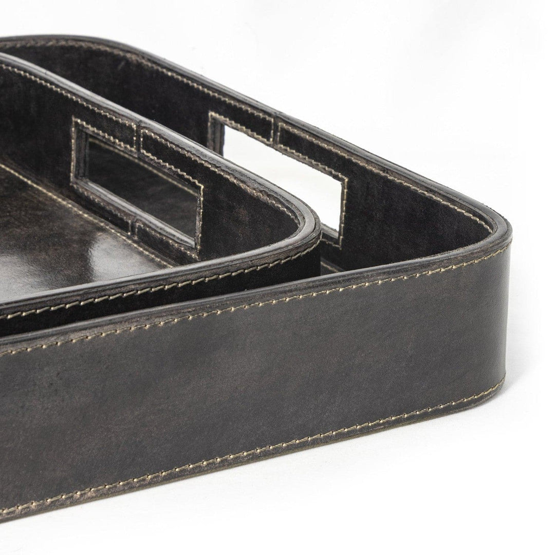 Derby Rectangle Leather Tray Set-Regina Andrew Design-RAD-20-1504BLK-TraysBlack-3-France and Son