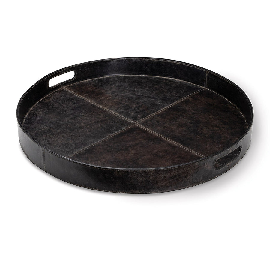Derby Round Leather Tray-Regina Andrew Design-RAD-20-1582BLK-TraysBlack-1-France and Son