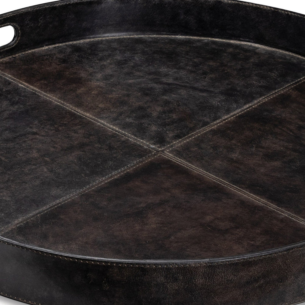 Derby Round Leather Tray-Regina Andrew Design-RAD-20-1582BLK-TraysBlack-2-France and Son