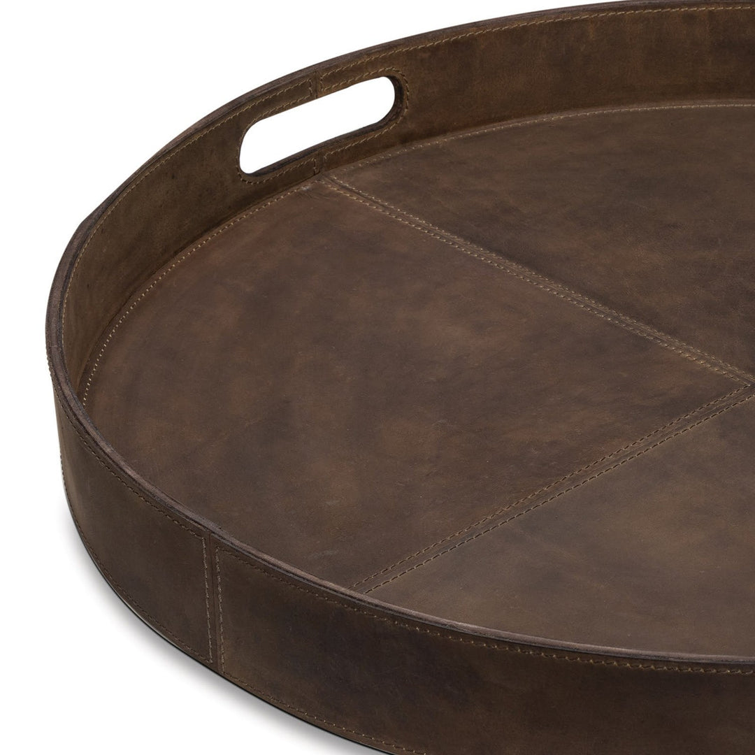 Derby Round Leather Tray-Regina Andrew Design-RAD-20-1582BLK-TraysBlack-4-France and Son