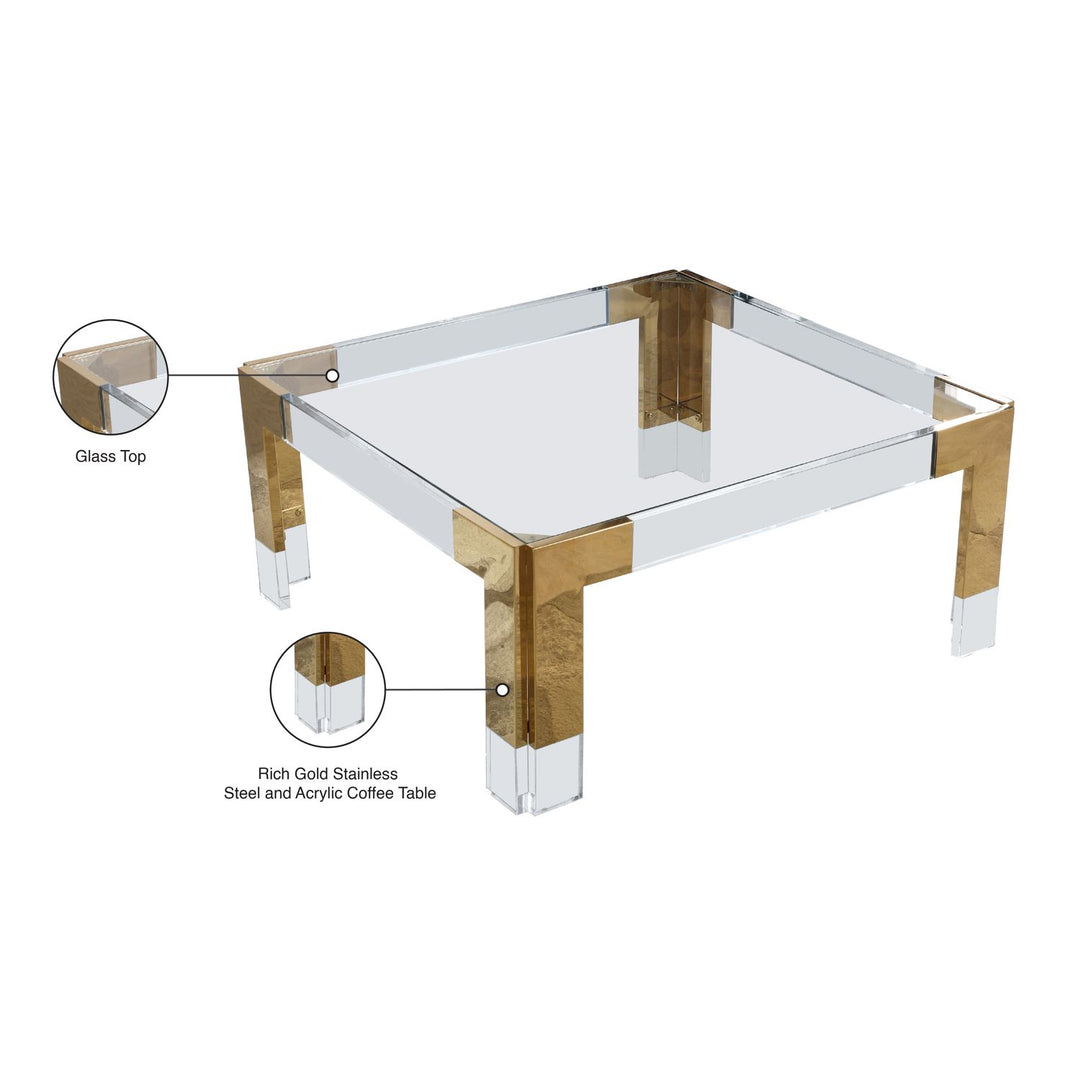 Casper Square Glass Top, Acrylic And Metal Base Coffee Table — Gold