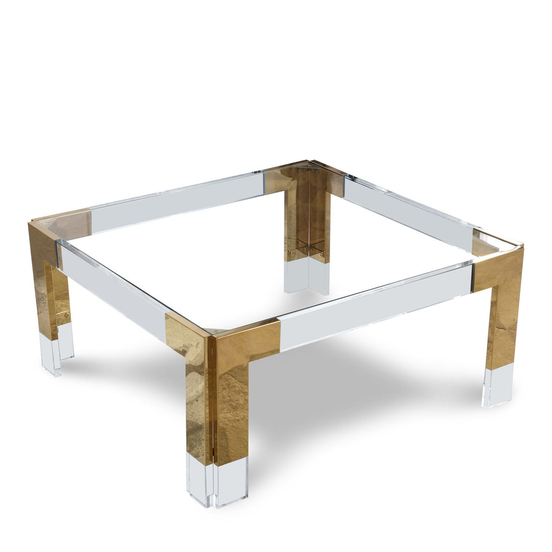 Casper Square Glass Top, Acrylic And Metal Base Coffee Table — Gold