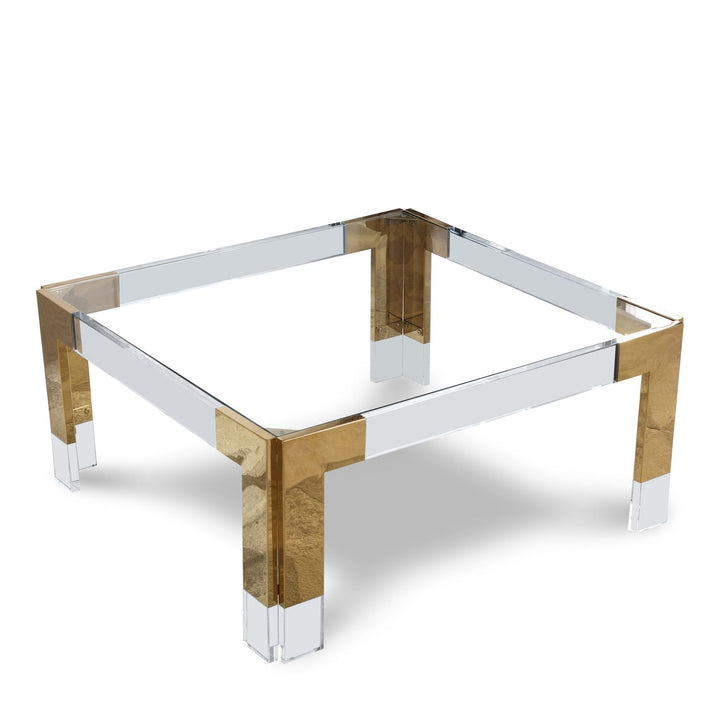 Casper Square Glass Top, Acrylic And Metal Base Coffee Table — Gold