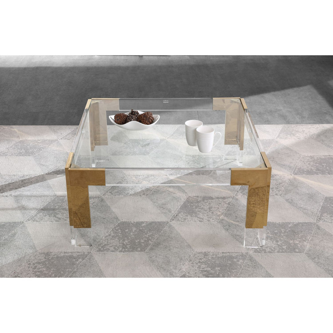 Casper Square Glass Top, Acrylic And Metal Base Coffee Table — Gold