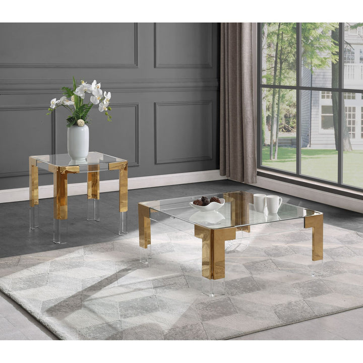 Casper Gold Square Glass Top, Acrylic And Metal Base Coffee Table