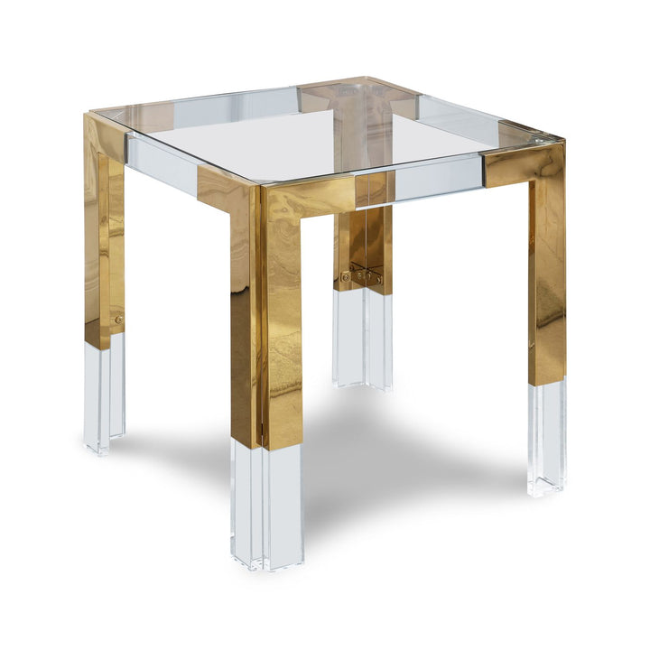 Casper Glass Top, Acrylic And Metal Base End / Side Table — Gold