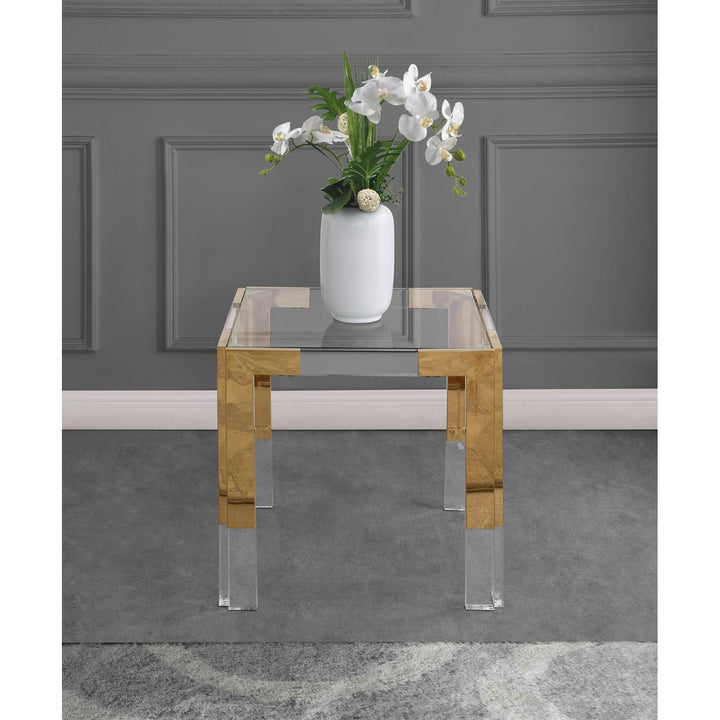 Casper Glass Top, Acrylic And Metal Base End / Side Table — Gold