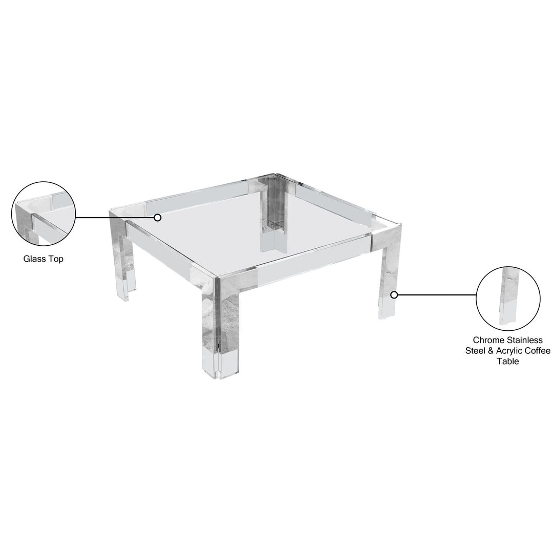 Casper Square Glass Top, Acrylic And Metal Base Coffee Table — Chrome