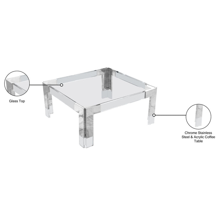 Casper Square Glass Top, Acrylic And Metal Base Coffee Table — Chrome