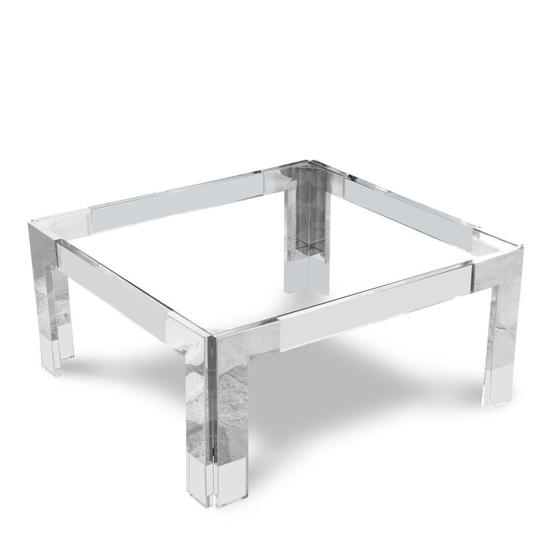 Casper Square Glass Top, Acrylic And Metal Base Coffee Table — Chrome