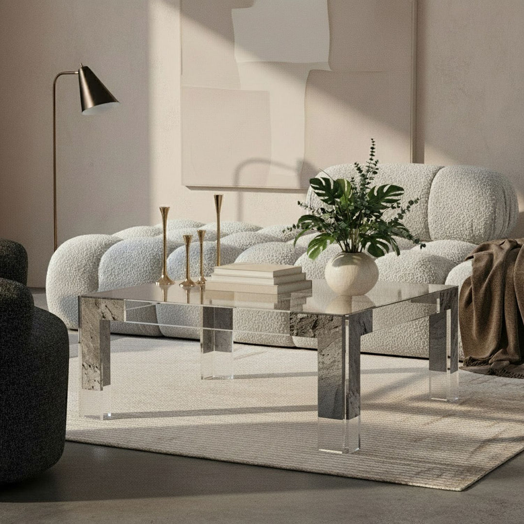 Casper Square Glass Top, Acrylic And Metal Base Coffee Table — Chrome