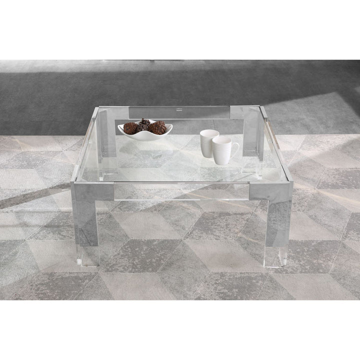 Casper Square Glass Top, Acrylic And Metal Base Coffee Table — Chrome