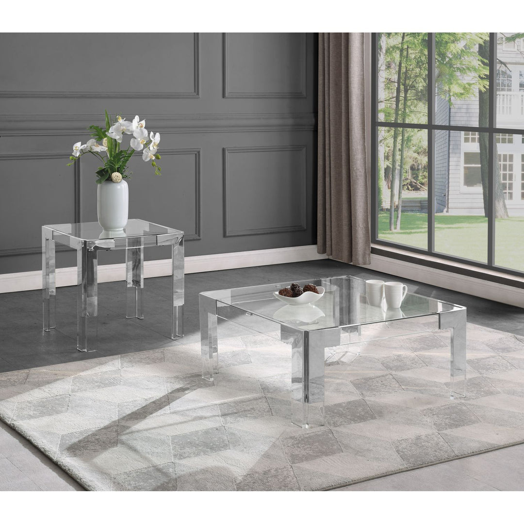 Casper Chrome Square Glass Top, Acrylic And Metal Base Coffee Table