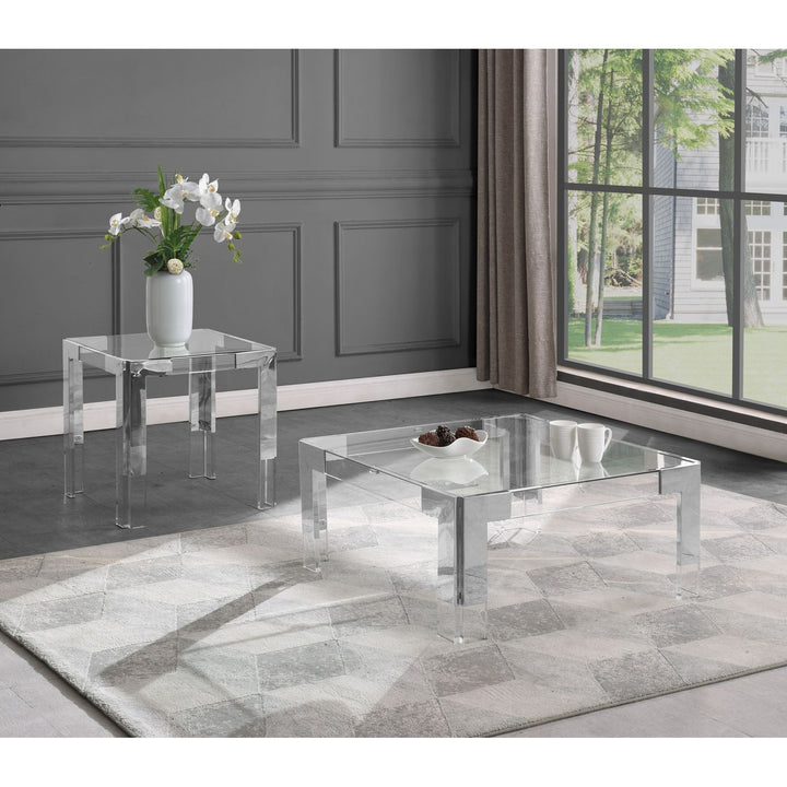 Casper Chrome Square Glass Top, Acrylic And Metal Base Coffee Table
