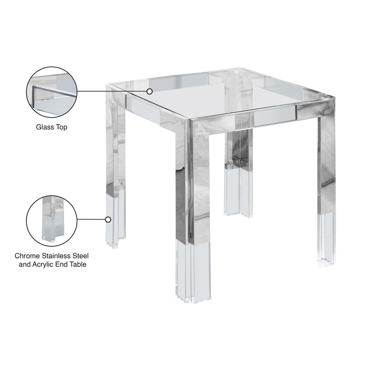 Casper Glass Top, Acrylic And Metal Base End / Side Table — Chrome