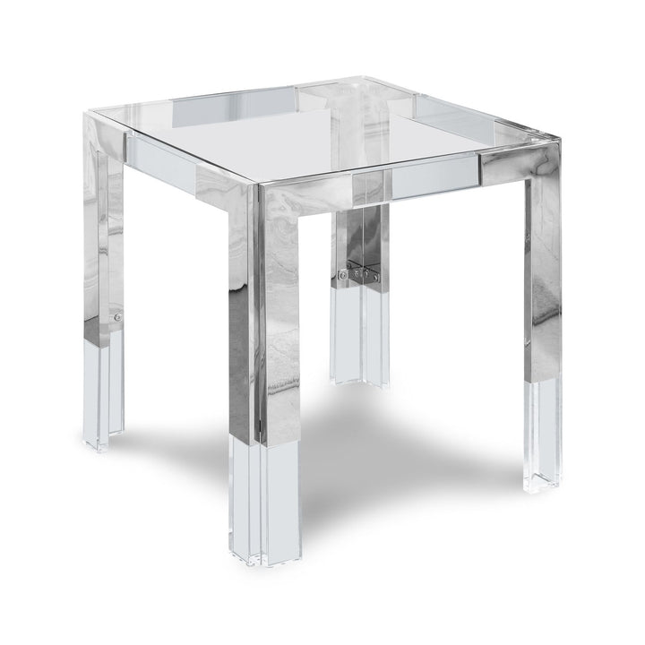 Casper Glass Top, Acrylic And Metal Base End / Side Table — Chrome