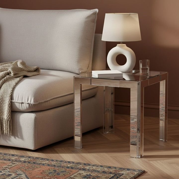 Casper Glass Top, Acrylic And Metal Base End / Side Table — Chrome