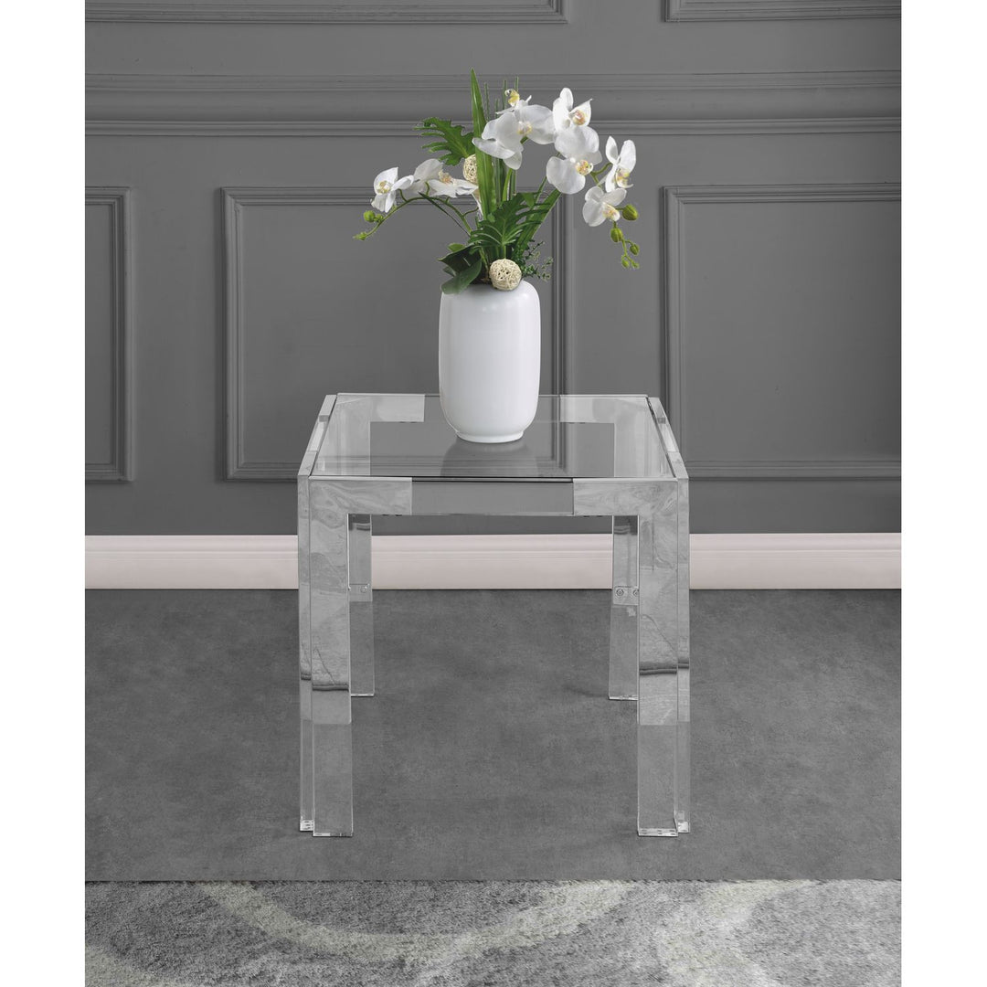 Casper Glass Top, Acrylic And Metal Base End / Side Table — Chrome