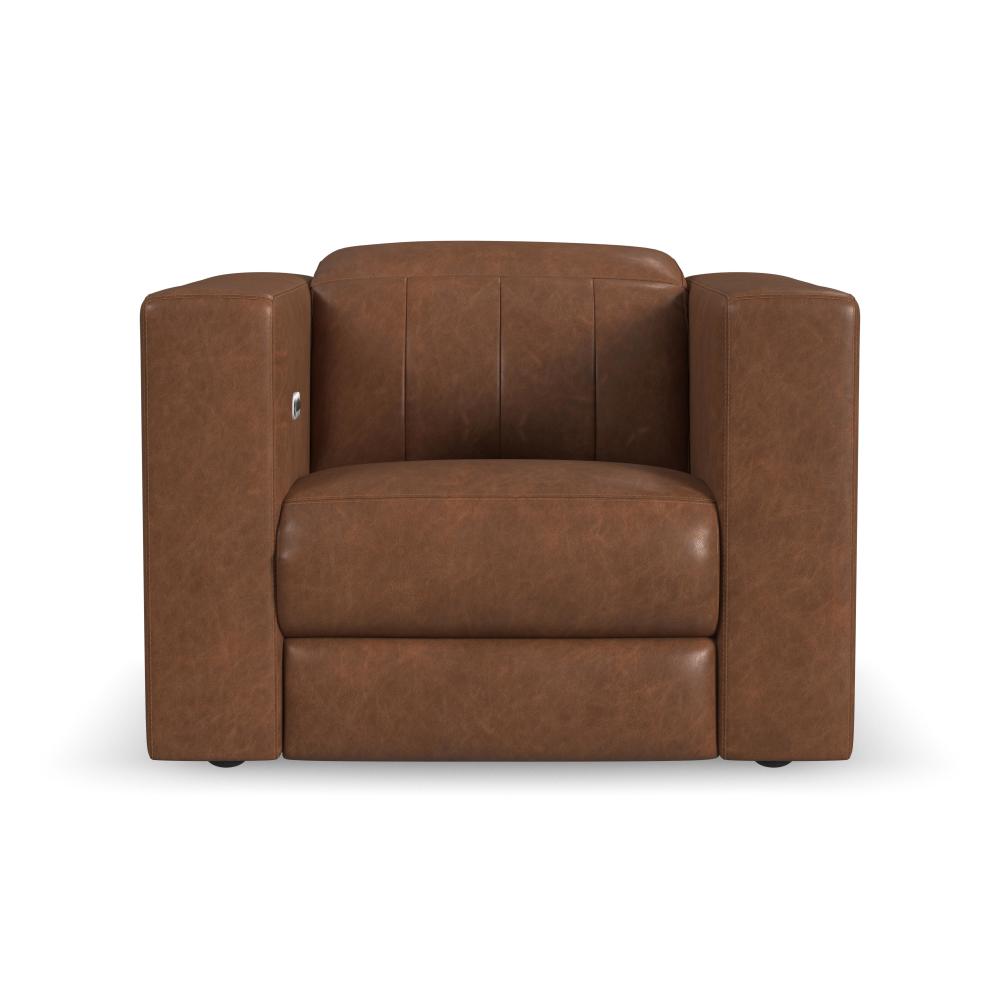 Austin Leather Power Recliner with Power Headrest in Chestnut-Flexsteel-Flexsteel-1870-50PH-Lounge Chairs-2-France and Son