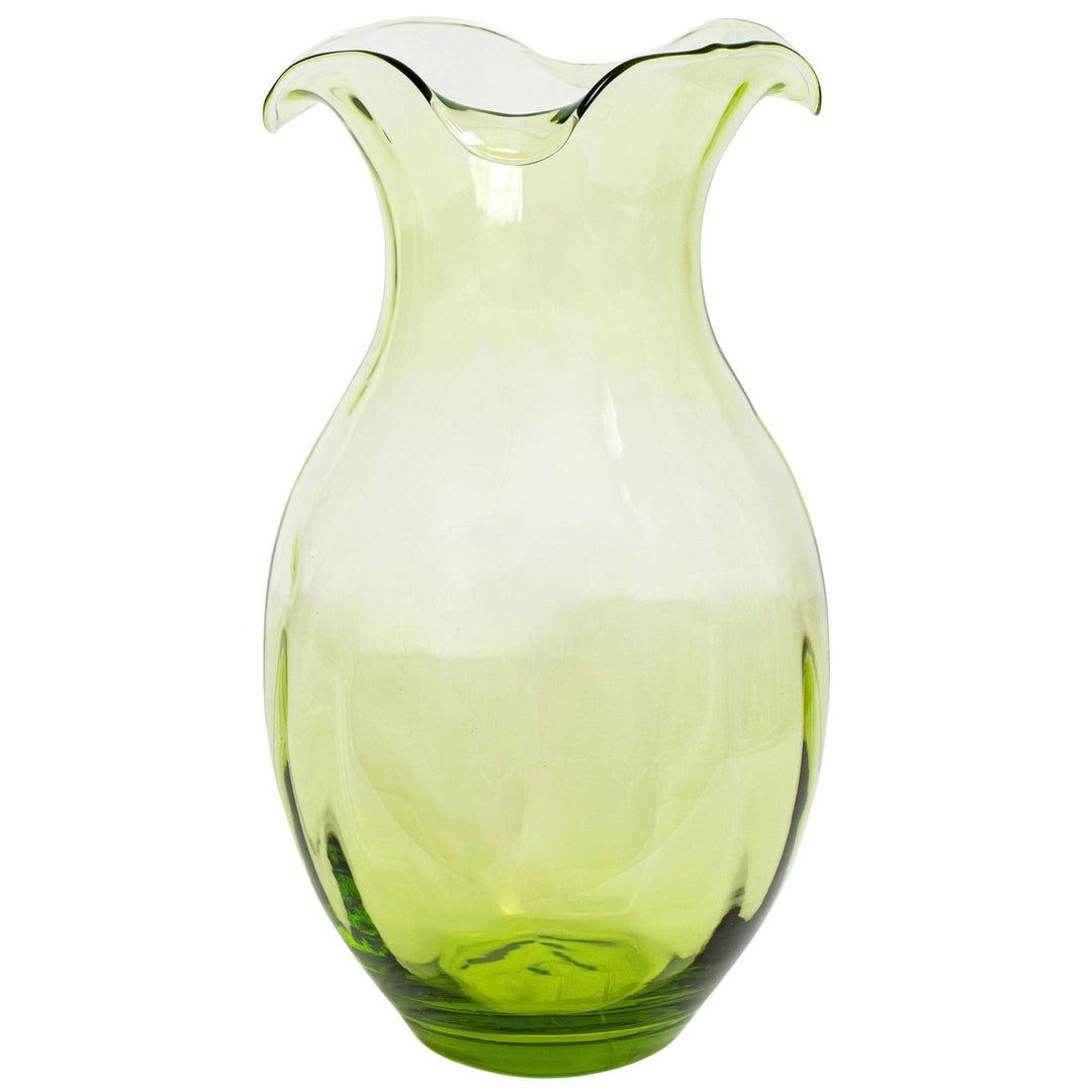 Hibiscus Glass Vertical Fluted Vase - Green / Large