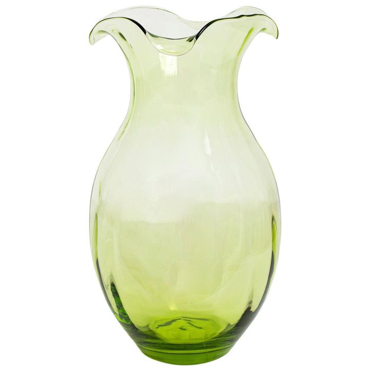 Hibiscus Glass Vertical Fluted Vase - Green / Large
