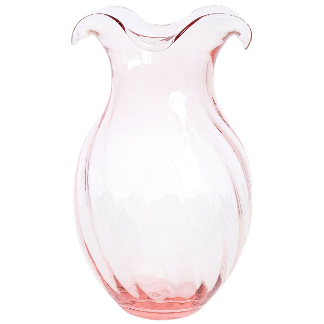 Hibiscus Glass Vertical Fluted Vase - Pink / Large