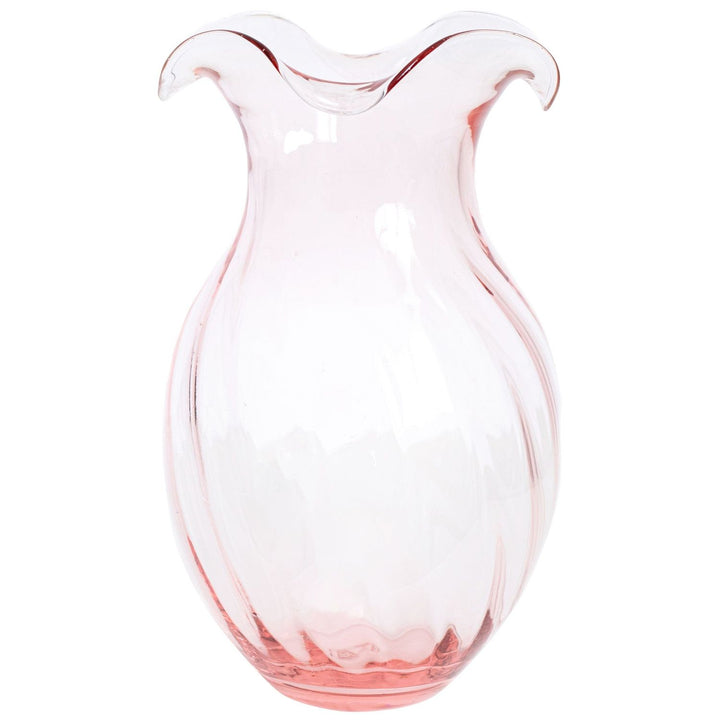 Hibiscus Glass Vertical Fluted Vase - Pink / Large