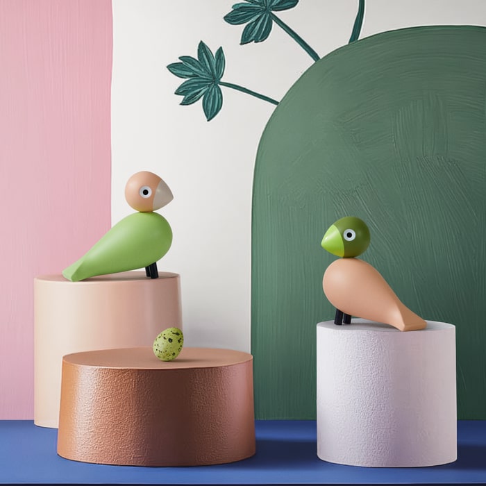 Kay Bojesen Lovebirds, Light Green/Rose, H: 3.5"