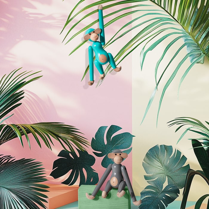 Kay Bojesen Monkey, Mini, Turquoise, H: 3.7"