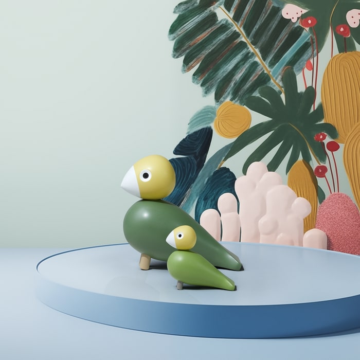 Kay Bojesen Liv & Lykke Bird Pair, Green, H: 3.9"