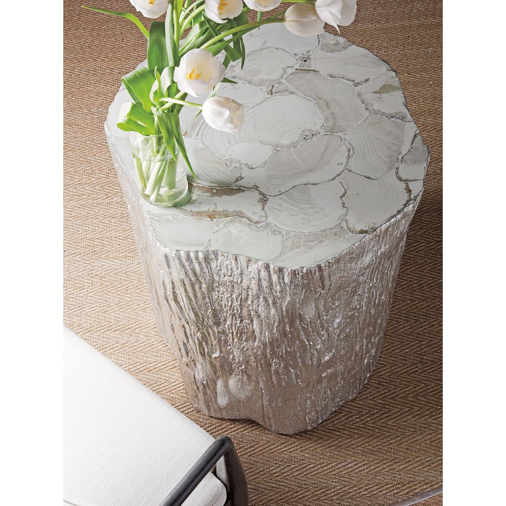 Dining Tables Trunk Segment Round Dining Table With Glass Top Silver Leaf - Silver Leaf