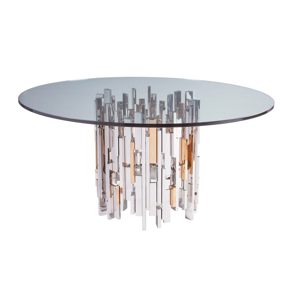 Dining Tables Cityscape Round Dining Table With Glass Top - Stainless Steel