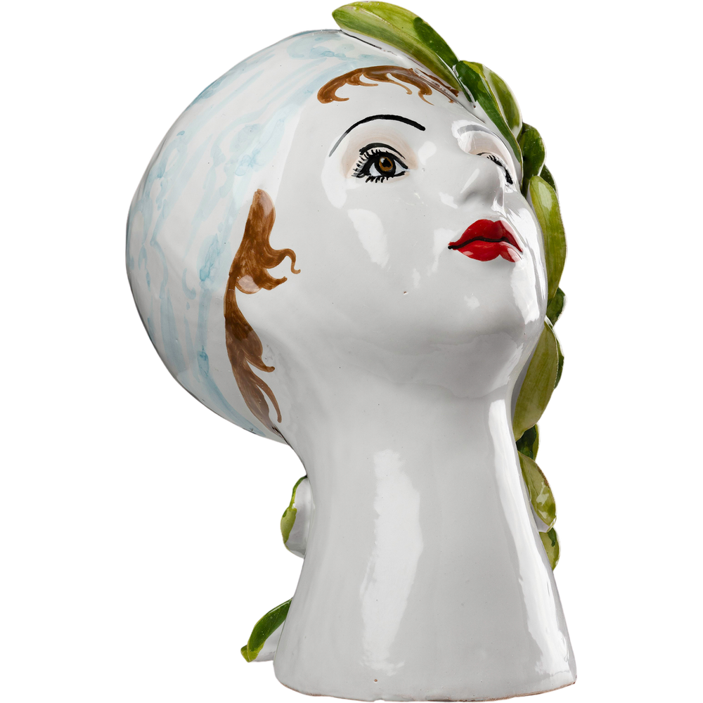 Vases Sm. Ceramic Leaning Head Vase, Green Leaves