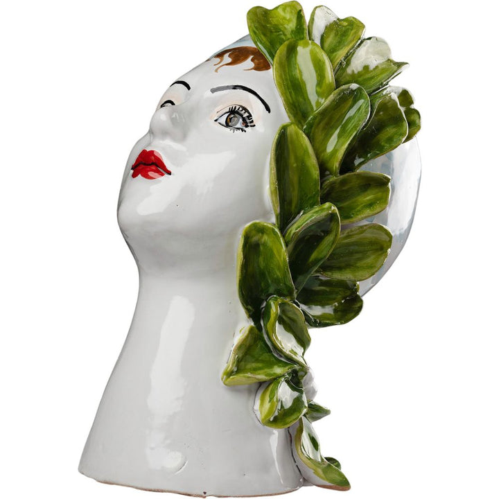 Vases Sm. Ceramic Leaning Head Vase, Green Leaves