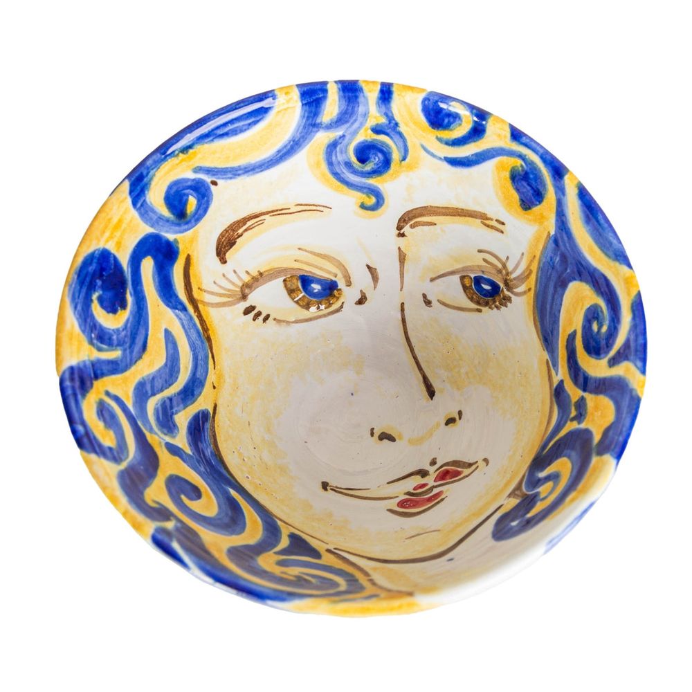 Bowls Portrait Bowl, Large, Blue/ Yellow Face