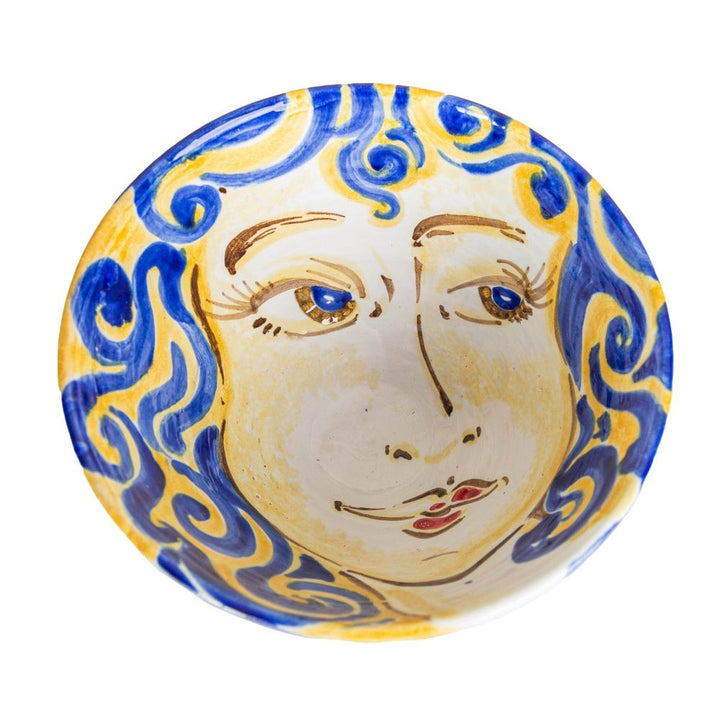Bowls Portrait Bowl, Large, Blue/ Yellow Face