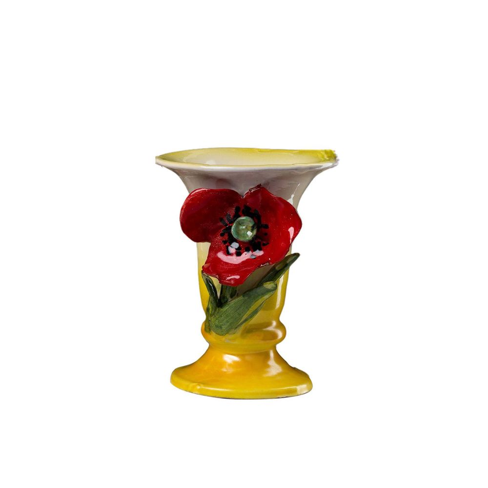 Vases Vase, Small White with Red Poppy Flower